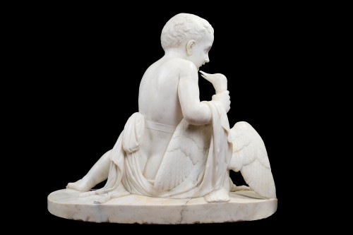 Enfant et oie, marbre blanc de Carrare 19e siècle - Sculpture Style 