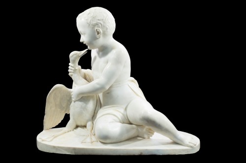  - Enfant et oie, marbre blanc de Carrare 19e siècle