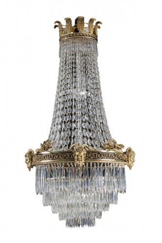 A late 19th century Bronze and crystal Chandelier