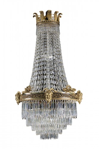 Lustre fin 19e siècle en  bronze et cristal