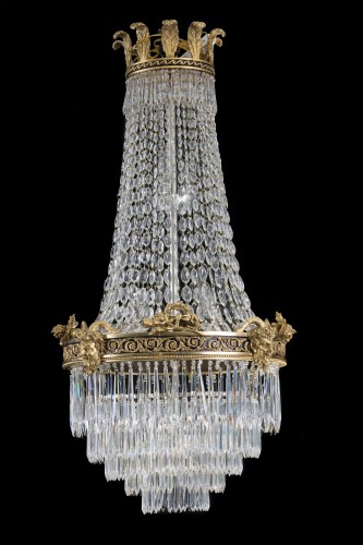 Lustre fin 19e siècle en  bronze et cristal - Luminaires Style Napoléon III