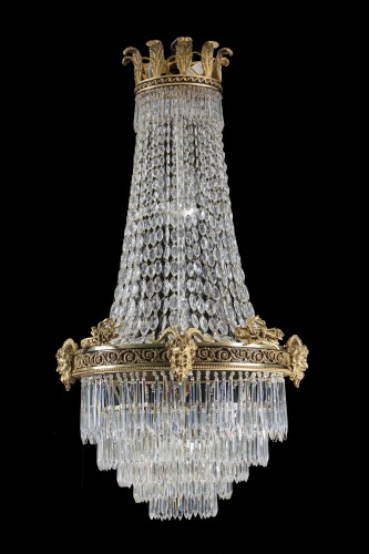 Luminaires Lustre - Lustre fin 19e siècle en  bronze et cristal