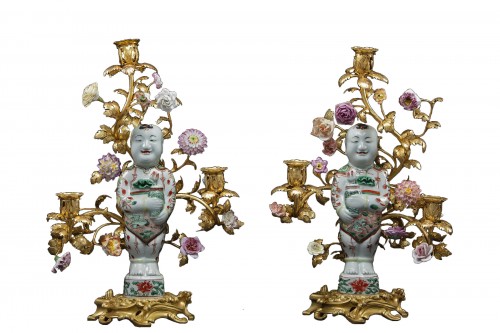 Candelabra in porcelain and gilded bronze