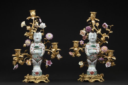 Candelabra in porcelain and gilded bronze - Lighting Style 