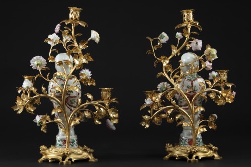 19th century - Candelabra in porcelain and gilded bronze