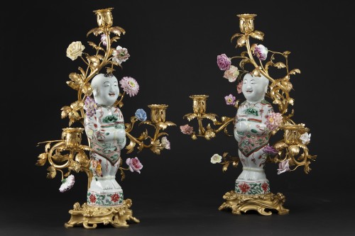 Candelabra in porcelain and gilded bronze - 