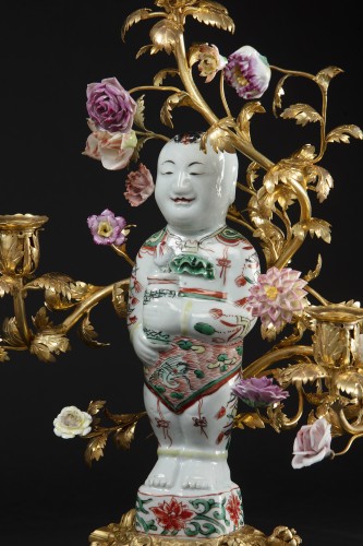 Antiquités - Candelabra in porcelain and gilded bronze