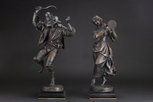 Pair of bronze sculptures, one signed Feuchére - Sculpture Style 