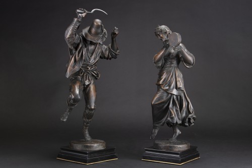 Pair of bronze sculptures, one signed Feuchére - 