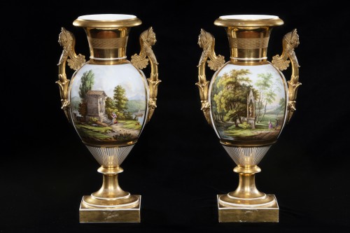 Pair of painted porcelaine vases - Porcelain & Faience Style 