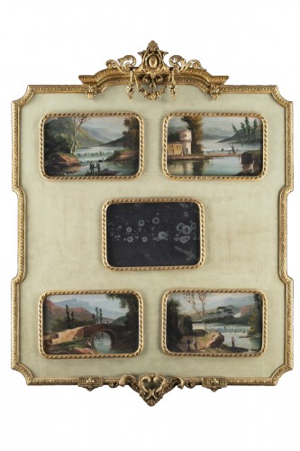 Frame with paintings and mirror