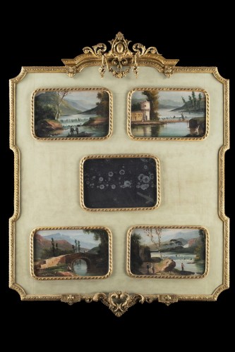 Tableaux et dessins Tableaux XIXe siècle - Encadrement avec peintures et miroir