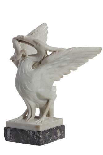 “Pélican et lézard” sculpture en marbre - Italie 19e siècle
