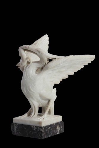 “Pélican et lézard” sculpture en marbre - Italie 19e siècle - Galerie Francesco De Rosa