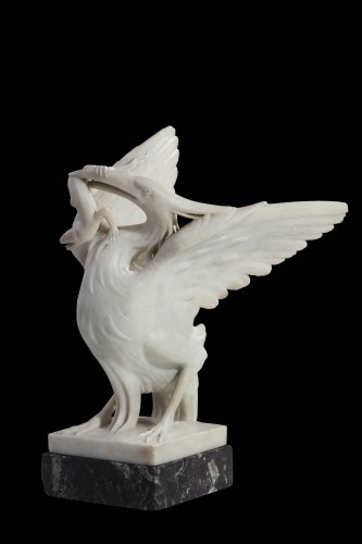 “Pélican et lézard” sculpture en marbre - Italie 19e siècle - 