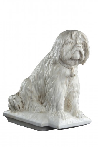 Carrara marble sculpture depicting a dog
