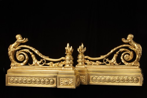 Paire de chenets en bronze doré - Objet de décoration Style Restauration - Charles X