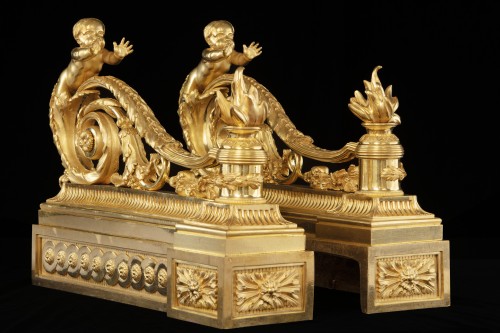 Restauration - Charles X - Pair of gilt bronze andirons