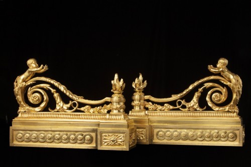 Antiquités - Pair of gilt bronze andirons