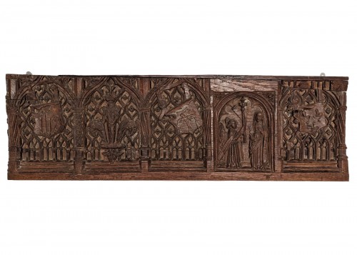 Chest panel with Marian decoration, 15th century