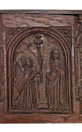 Sculpture Sculpture en Bois - Panneau de coffre à décor marial du XVe siècle