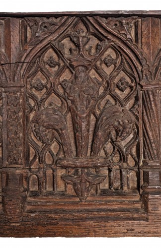 Panneau de coffre à décor marial du XVe siècle - La Sculpture Françoise