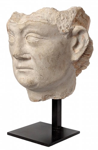 Sculpture  - 14th century limestone head of a man