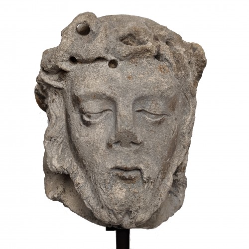 Head of Christ in limestone, Lorraine , XVI th c. - Sculpture Style Renaissance