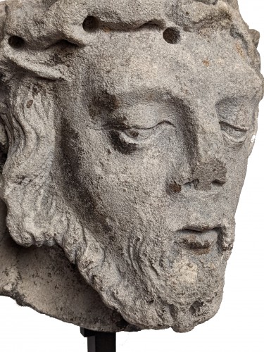 <= 16th century - Head of Christ in limestone, Lorraine , XVI th c.