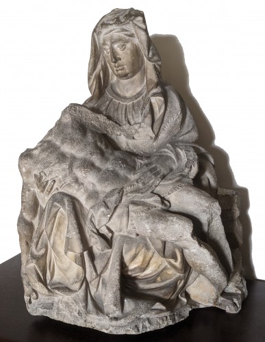 Piéta en calcaire, école toulousaine du XVIe siècle - Sculpture Style Renaissance