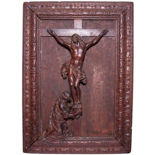Christ and Mary Magdalene, framed group in Saint Lucie wood, school of Nanc