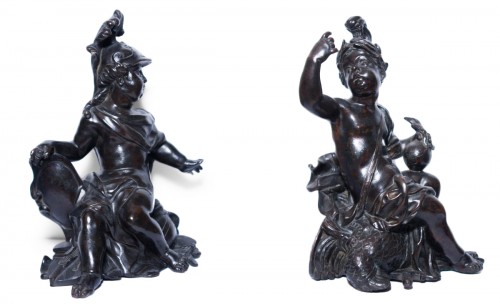 Pair of allegorical bronze figures, French Regence period