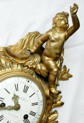 Cartel en bronze doré d'or moulu d'époque Louis XV - Mécanisme du XIXe - Horlogerie Style 