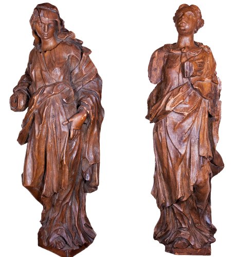 Pair of allegorical figures in oak, circa 1730