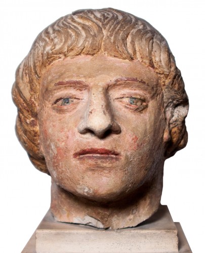 Head of a man in polychrome limestone, fifteenth century