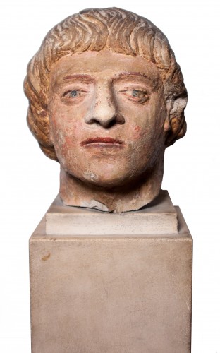 Sculpture  - Head of a man in polychrome limestone, fifteenth century