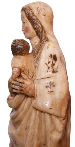 Vierge à l'Enfant en albâtre vers 1500, école aragonaise ou burgalaise - Sculpture Style Renaissance