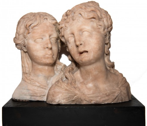 Pair of feminine busts, alabaster, Southern Netherlands circa 1550