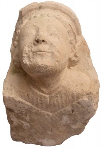 Sculpture  - Capital with monk&#039;s head in limestone, Bourges 13th century