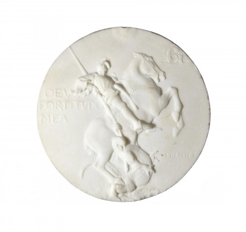 Emmanuel Frémiet (1824-1910) - Marble medallion depicting St Georges slaying the dragon