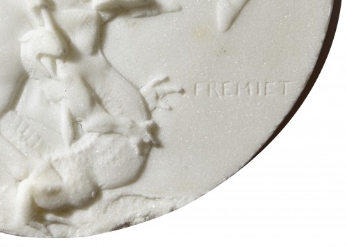 Sculpture  - Emmanuel Frémiet (1824-1910) - Marble medallion depicting St Georges slaying the dragon