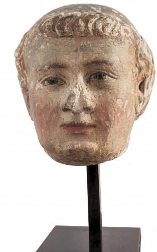 XIV Th C. Limestone Head Of A Monk With Polychromy