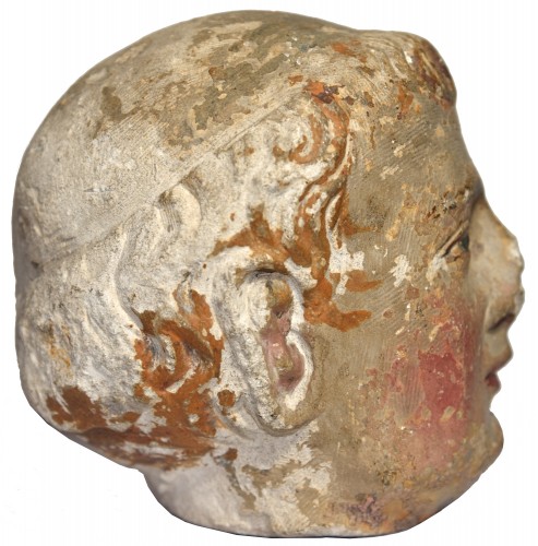 XIV Th C. Limestone Head Of A Monk With Polychromy - 