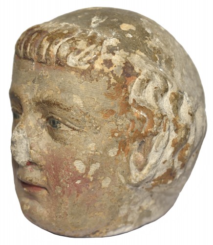 11th to 15th century - XIV Th C. Limestone Head Of A Monk With Polychromy