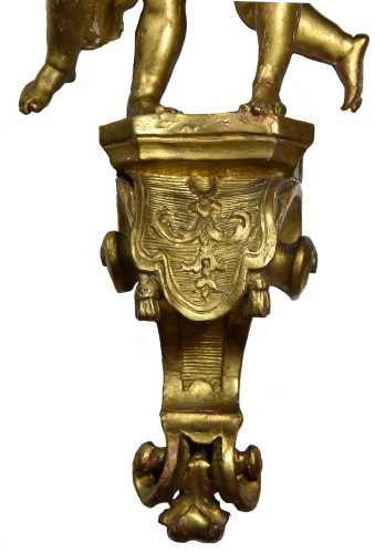 Sculpture Sculpture en Bois - Paire d'angelots sur une console, bois doré, époque Régence