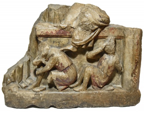 Fragment of a limestone altarpiece representing the Resurrection around 130
