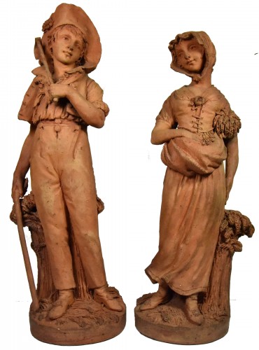 Couple of peasants - original terracottas by Louis Delaville, 1805