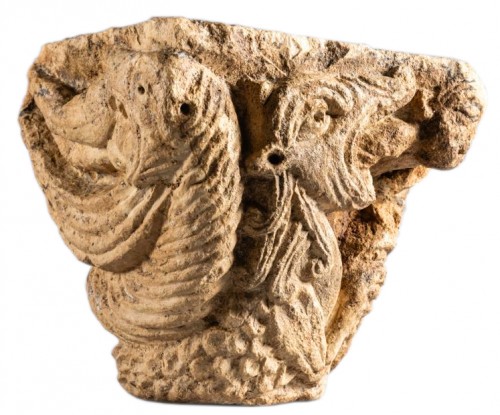 Sculpture  - Romanesque capital representing Jonah and the big fish, circa 1160-1180