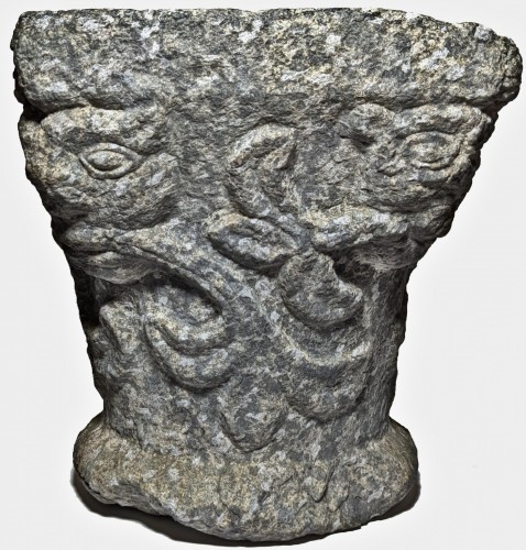 11th to 15th century - Romanesque Capital Decorated With Masks And Foliage