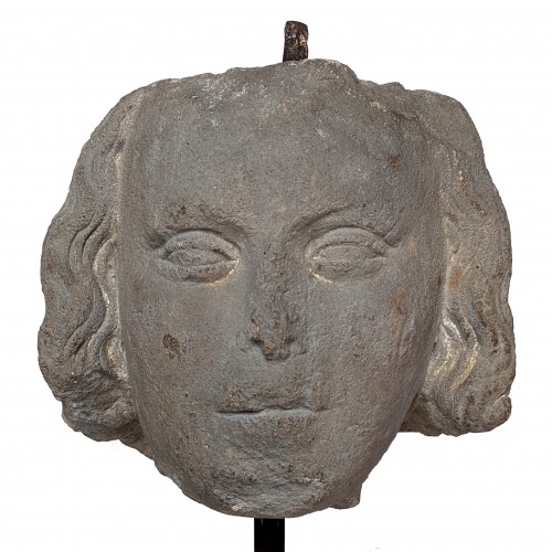 14th Century Limestone Head, Probably A King Of France - Sculpture Style Middle age